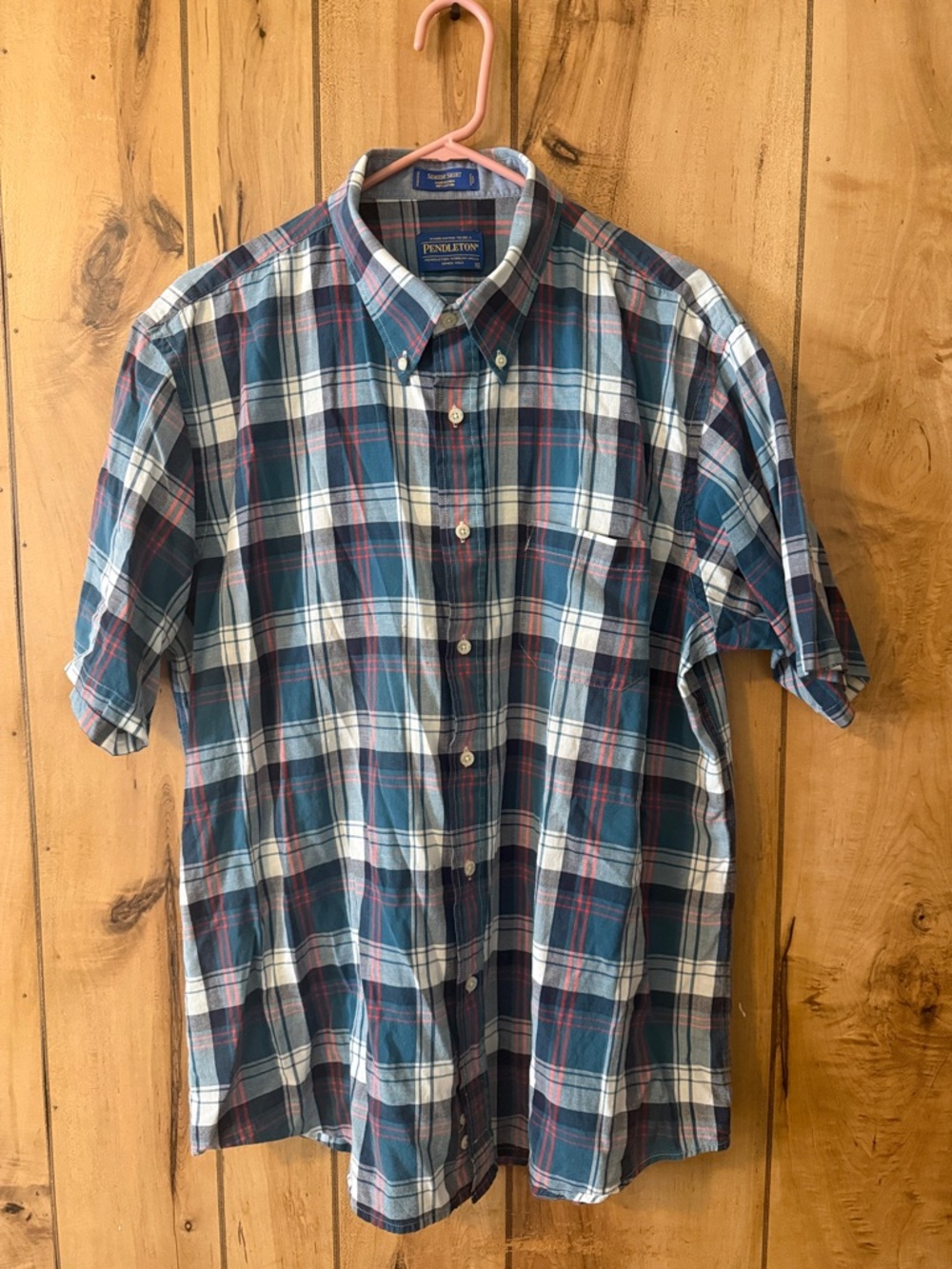 Pendleton Men’s Plaid Short-Sleeve Button-Down Shirt - Blue, White, Red